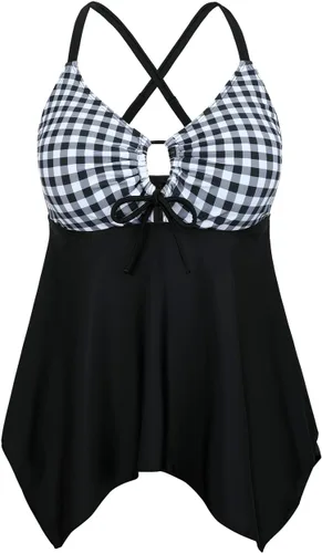 Vista 9 de Firpearl Trajes de baño tankini para mujeres, modestos y fluidos, espalda cruzada, talla plus, top de traje de baño Azul aguamarina