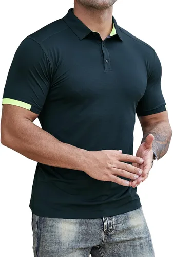Vista 4 de ZARWING Camisa polo de golf de ajuste seco para hombre, cuello ajustado, manga corta
