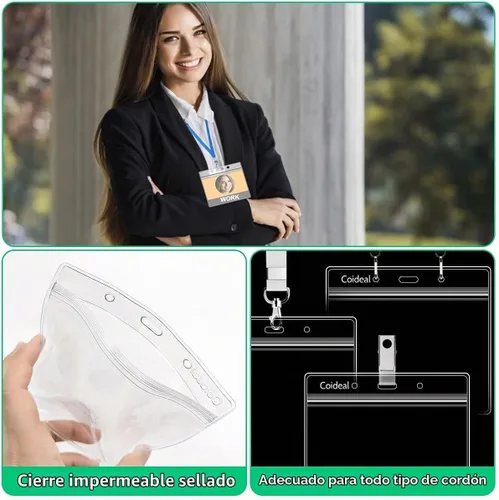 Vista 3 de Coideal - Soporte horizontal de plástico transparente para insignia, 12 unidades, protector grueso para tarjetas de identificación, funda