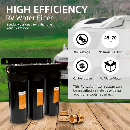 Vista 7 de Sistema de filtro de agua para caravanas, accesorios de latón sin fugas, tres filtros incluidos reducen los sedimentos, filtro de agua