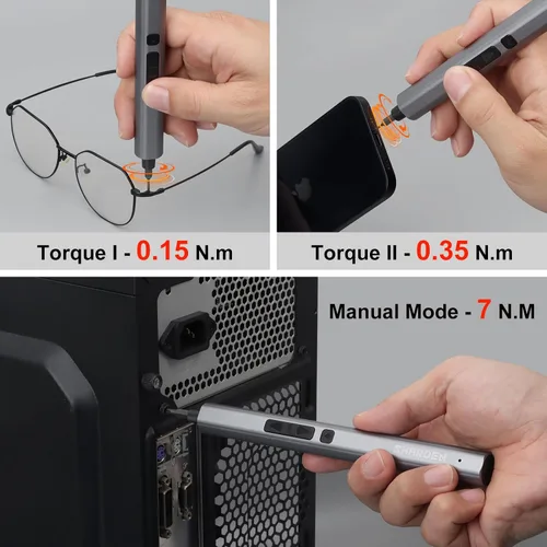 Vista 3 de SHARDEN Mini destornillador eléctrico, kit de destornillador eléctrico pequeño 29 en 1 con 24 puntas magnéticas, herramienta de reparación