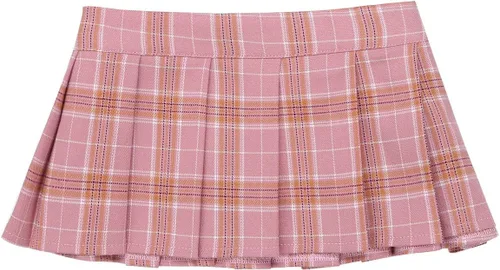 Vista 4 de Disfraz de colegiala para mujer, falda corta a cuadros, lencería ajustada, mini faldas plisadas