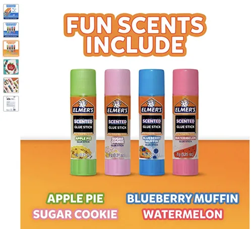 Vista 3 de Elmer's Barras de pegamento perfumadas, lavables, transparentes, variados, 0.21 oz, 6 paquetes de 4 (24 unidades en total)