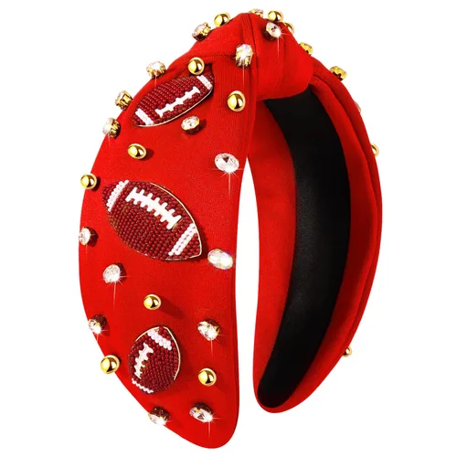 Vista 11 de Diadema de fútbol para mujer, accesorios de fútbol con cuentas de diamantes de imitación, diadema anudada con cristales adornados para el día