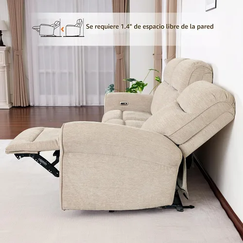 Vista 4 de MCombo Sofá reclinable eléctrico Hugger de pared de 87.8 pulgadas, sofá reclinable triple de 3 asientos con puertos USB, sofá reclinable con brazo