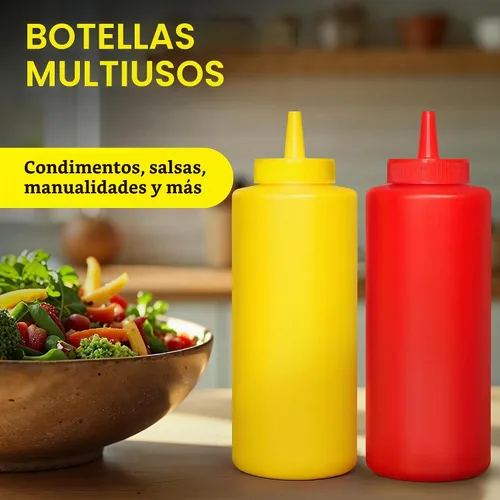 Vista 4 de BRIGHTFROM Botellas exprimibles para condimentos, rojo/amarillo botella vacía de 12 onzas con cuello ancho, ideal para salsa de tomate, mostaza
