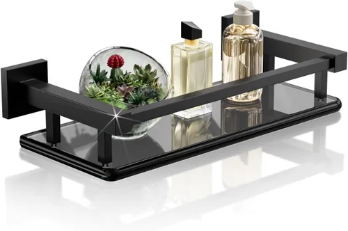 Vista 21 de Estantes de vidrio Alise para pared de baño, estante de baño de vidrio templado montado en la pared, estantes flotantes modernos que ahorran espacio