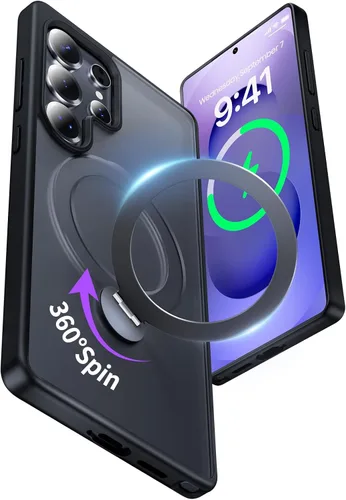 Vista 20 de Funda para Samsung Galaxy S24+ Plus, compatible con MagSafe, con soporte de anillo magnético giratorio de 360° [carga inalámbrica], soporte de Negro