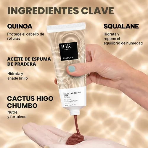Vista 8 de IGK - Máscara de depósito de color A La Plage Boosts Shine & Enhances Blonde Tones, Refreshes Color, Conditioning Treatment, Vegan + Cruelty-Free