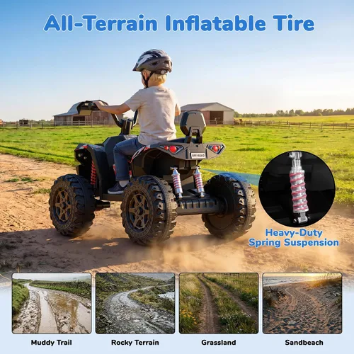 Vista 4 de Firstness ATV eléctrico de 24 V para niños de 4 ruedas para niños de 3 a 8 Negro