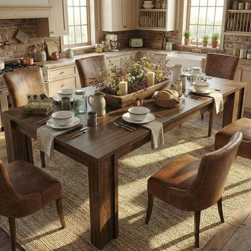 Vista 15 de CABIHOME Mesa de comedor rectangular de 63 pulgadas para 4-6, mesa de cocina grande de granja, marco resistente, 4 patas triangulares estables, mesa