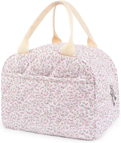 Vista 18 de Lonchera acolchada de algodón aislada, bonita bolsa acolchada con estampado floral, reutilizable, aislada, coqueta, de gran capacidad, hielera