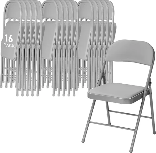 Vista 19 de SEALAMB Paquete de 4 sillas plegables con asiento cómodo, marco de metal resistente, sillas apilables portátiles para bodas, fiestas, oficina