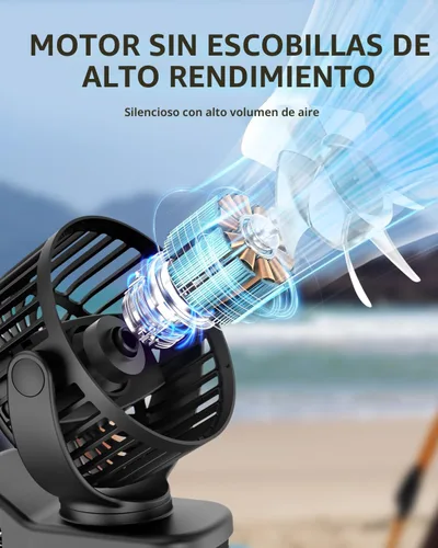 Vista 6 de TUNISE Mini ventilador con clip, ventilador de escritorio a pilas, pantalla digital, 3 velocidades ajustables, bidireccional ajustable de 360 °