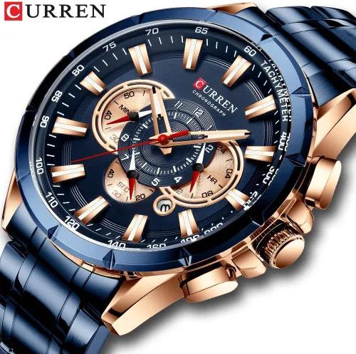 Vista 2 de Causal Sport Cronógrafo Reloj de pulsera de acero inoxidable con esfera grande Relojes de cuarzo con punteros luminosos