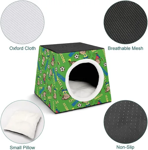 Vista 4 de Cama para gatos y gatos, sofá impreso con almohada pequeña para gatitos, perros pequeños, mono de fútbol