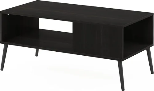 Vista 5 de Furinno Claude - Mesa de centro estilo mediados de siglo con patas de madera, color espresso grande sin elevación