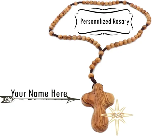 Vista 2 de Rosario personalizado de madera de olivo de Belén, nombre propio, regalos para niños, confirmación, primera comunión, bautismo para niños y niñas.