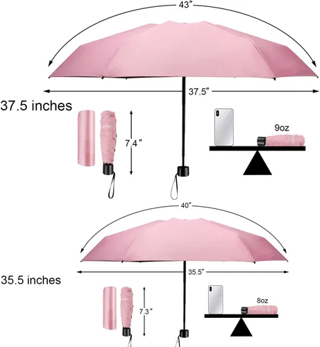 Vista 3 de TradMall - Miniparaguas de viaje, portátil, ligero, compacto, con 95% de protección UV para sol y lluvia