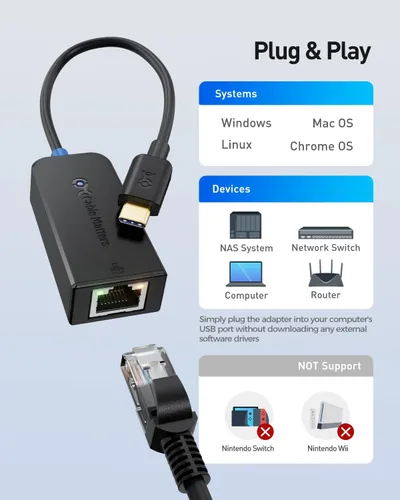 Vista 4 de Cable Matters Adaptador USB C a Ethernet de 2.5 Gb, USB-C a 2.5 Gigabit Ethernet, adaptador de red USBC de 2.5 Gb - Compatible con Thunderbolt 5/4