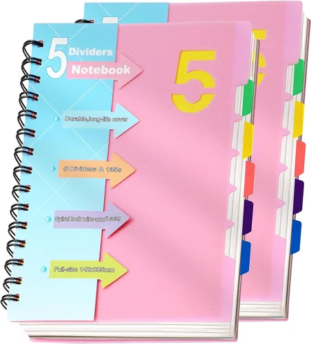 Vista 12 de CAGIE Cuaderno de 5 materias 8.5 x 11, cuadernos en espiral A4 con rayas universitarias, cuaderno en espiral con divisores y pestañas, 220 páginas