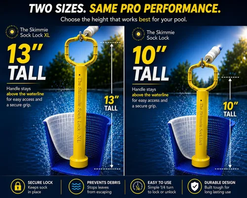 Vista 9 de Skimmie Sock Lock - Máxima comodidad de limpieza de piscinas: mango extraíble para calcetines Skimmer mantiene los desechos dentro, incluso cuando