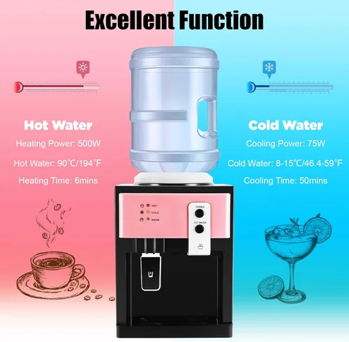 Vista 3 de Despachador de agua fría y caliente eléctrico - Diseño de escritorio de carga superior con 3 ajustes de temperatura (hervir/caliente/frío)