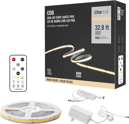 Vista 11 de Tira de luz LED COB de 16.4 pies con control remoto, 6500K Ra93+ regulable luz diurna brillante blanca tira de luz LED COB tira de luz blanca