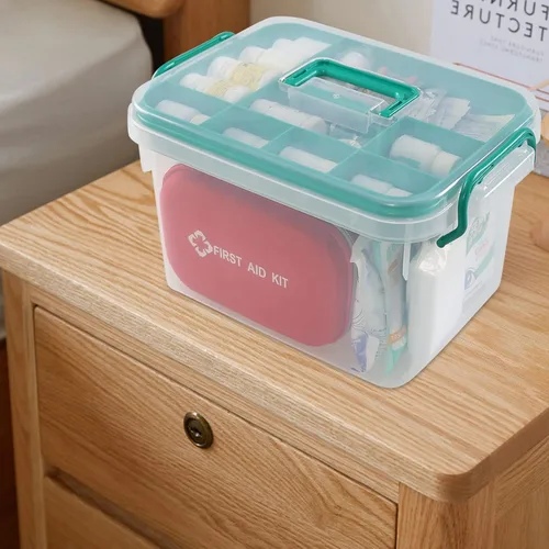 Vista 5 de Caja grande de primeros auxilios vacía, caja de almacenamiento transparente para medicamentos, 1 paquete