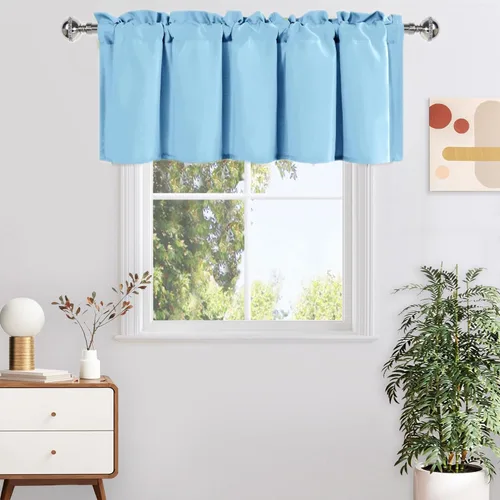 Vista 28 de DWCN Cortinas de Cenefa para Sala de Estar, Cocina, Baño/Sótano - Aqua Sólido, 1 Panel, 42 x 12 Pulgadas, Oscurecimiento de Habitación Solid Short