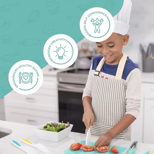 Vista 9 de Tovla Jr - Juego de cuchillos seguros para niños para cocina real, cuchillos de cocina para niños pequeños, herramientas de cocina Montessori STEM