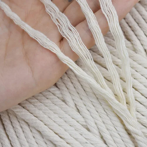 Vista 3 de Cordón de algodón para macramé de 0.118 in x 547 yardas, sin teñir, suave de 4 hebras trenzado, 100% algodón natural para colgar en la pared hecho a