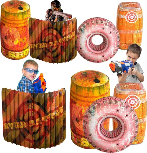 Vista 13 de Skywin Bunkers inflables de batalla, juego de obstáculos de combate de 4 piezas para juego y etiqueta láser (azul) Obstáculo inflable