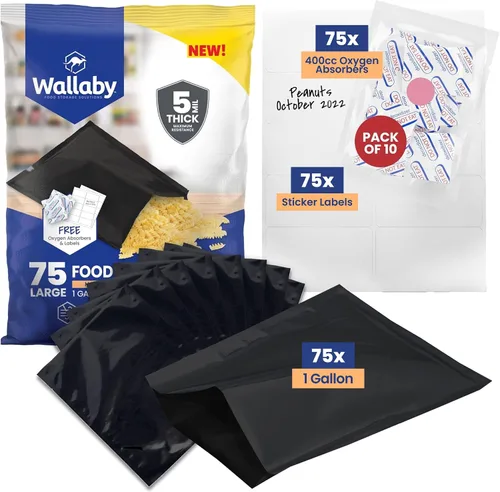 Vista 7 de Wallaby 30 bolsas de Mylar de 1 galón con absorbentes de oxígeno de 400 cc, bolsas de almacenamiento de alimentos a largo plazo de 10 mil de grosor