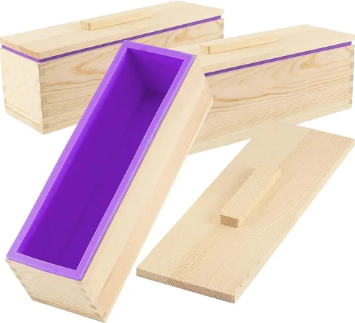 Vista 9 de Kit de jabón de silicona de 47 onzas, 3 piezas de jabón de silicona rectangular verde con 3 cajas de madera y 3 tapas, suministros de bricolaje
