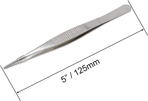 Vista 2 de Pinzas de acero inoxidable de 5 pulgadas con punta dentada recta, pinzas multiusos para reparación de manualidades, paquete de 2