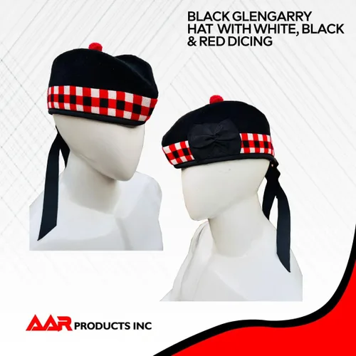 Vista 25 de AAR Gorros Glengarry Balmoral Kilt Scottish para hombre en dados y lisos 100% lana Piper 52-62