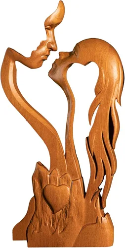 Vista 9 de BGCOPPER Estatua de madera para pareja, esculturas abstractas de pareja para decoración del hogar, regalo de mujer para aniversario, boda