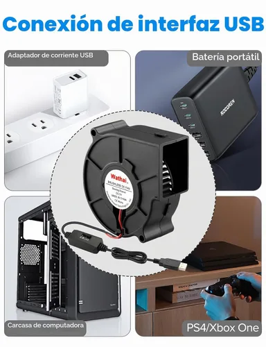 Vista 4 de Wathai Ventilador centrífugo USB de 2.953 in x 1.181 in Ventilador de refrigeración de turbina de 5 V USB Small Blower for DIY Computer Case, Home