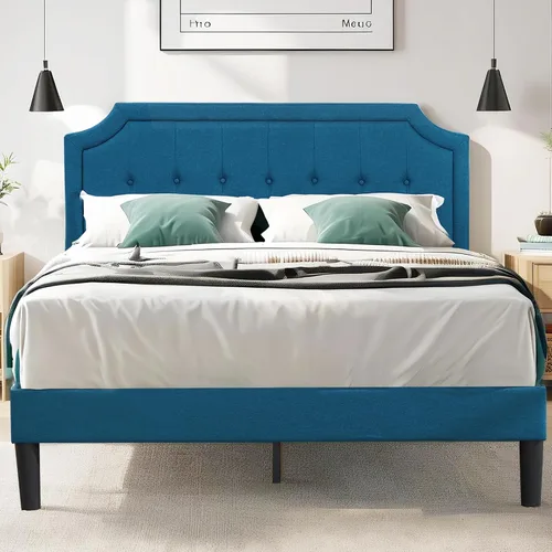 Vista 19 de VECELO - Base de cama tapizada con plataforma individual con cabecera ajustable de panel cosido con botones, fuerte soporte de listones de madera