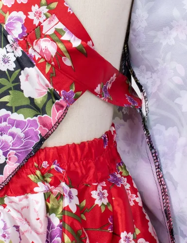 Vista 5 de Elibelle Vestido tradicional japonés kimono bata para niños niñas disfraz de seda plegable abanicos de pelo palo de pelo máscara de zorro conjunto