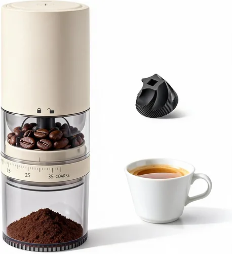 Vista 13 de Molinillo de café eléctrico portátil de acero inoxidable 420, molinillo de café expreso recargable con 38 ajustes de molienda ajustables