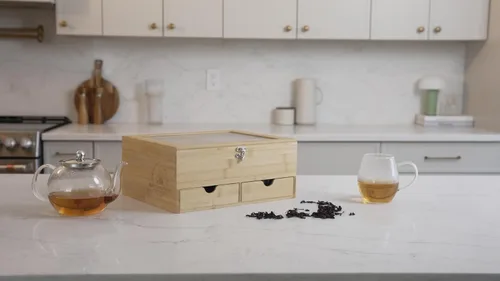 Vista 5 de Naturustic - Caja grande de bambú para bolsitas de té, caja de almacenamiento, soporte para bolsa de té con 2 cajones y 12 compartimentos