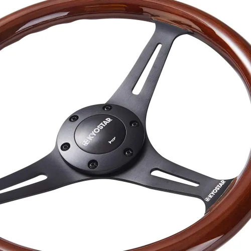 Vista 5 de Volante universal Kyostar de 14 pulgadas, estilo clásico Grant Nostalgia, grano de madera, negro, con botón de bocina
