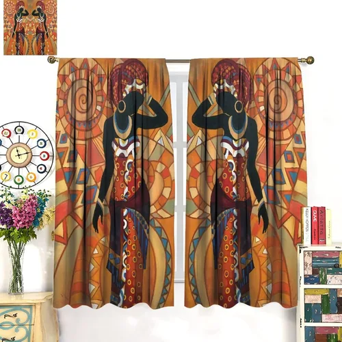 Vista 3 de Cortina de mujer africana, con estampado étnico tribal y étnico, reducción de ruido, para dormitorio, sala de estar, cortinas con aislamiento