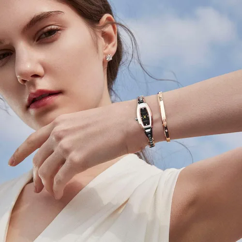 Vista 3 de JSDUN Reloj de cuarzo de lujo con forma cuadrada de diamante para mujer correa de acero de tungsteno impermeable juego de regalo