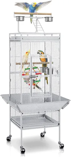 Vista 10 de SUPER DEAL PRO Jaula Grande para Pájaros 2 en 1 de 61 pulgadas con Soporte Rodante Playtop Loro Chinchilla Pinzón Guacamayo Conure Cacatúa Cockatoo