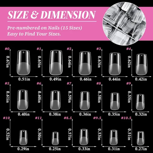 Vista 4 de 420 puntas de uñas cuadradas medianas, uñas postizas medianas