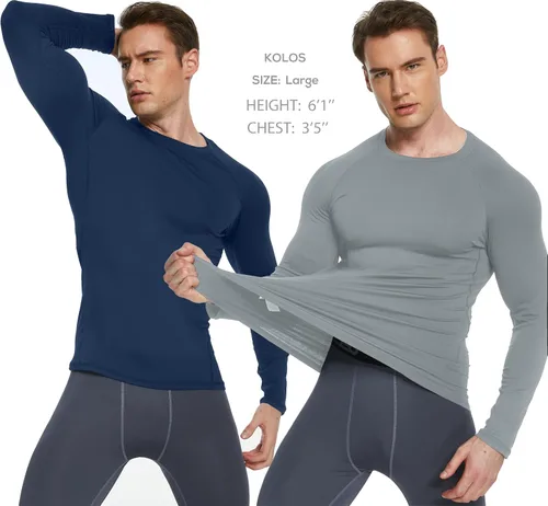 Vista 2 de Paquete de 5 o 4 camisas de compresión térmica para hombre, forro polar, manga larga, capa base atlética, equipo de entrenamiento para clima frío