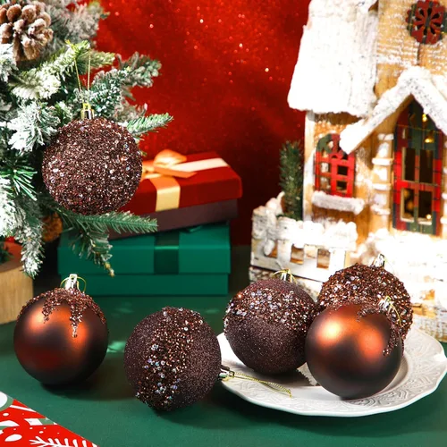 Vista 3 de Syhood 12 adornos de bolas de Navidad con purpurina y lentejuelas con diamantes de imitación, decoraciones de Navidad para colgar en árboles